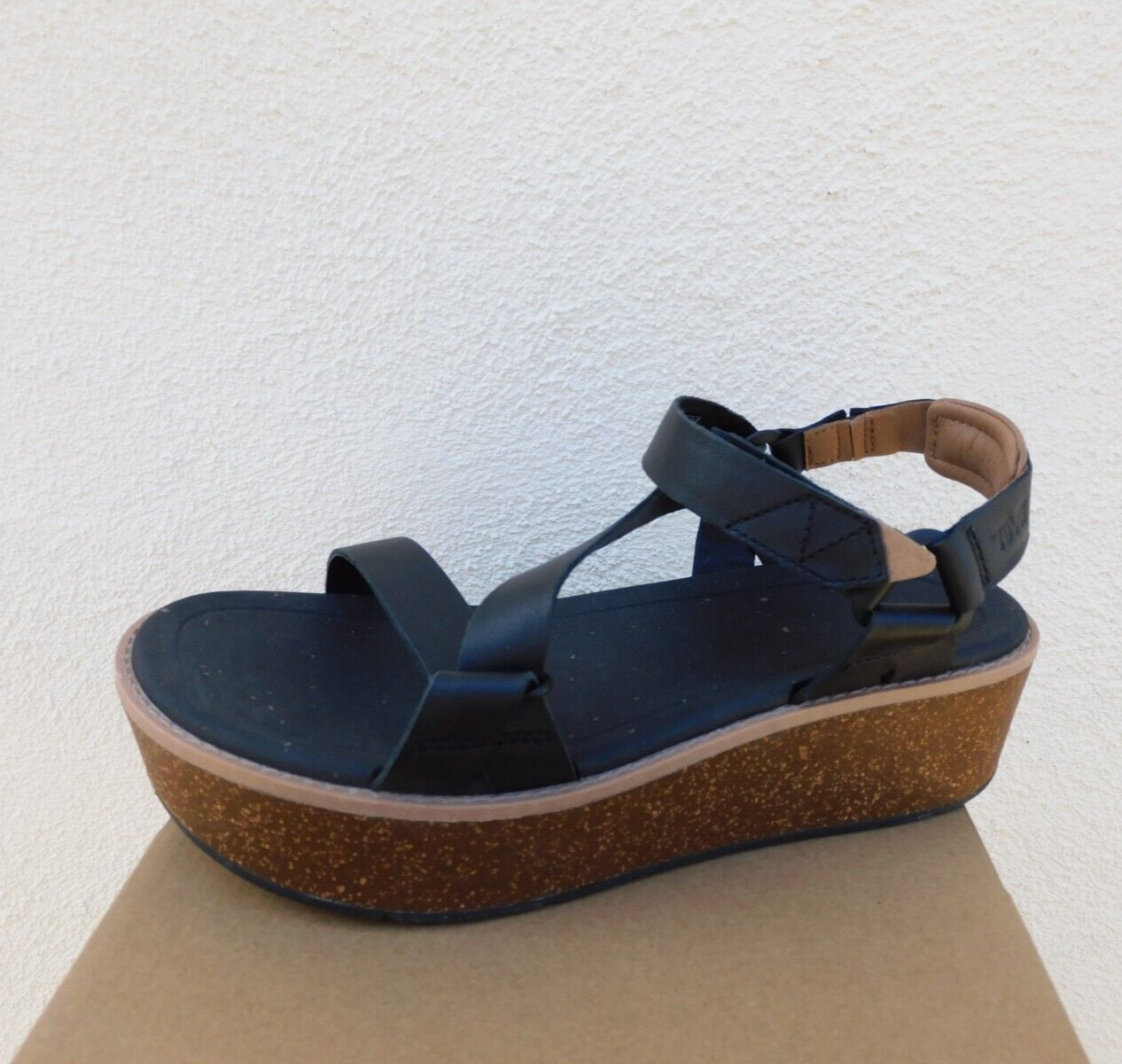 TEVA MADERA BLACK LEATHER PLATFORM WEDGE SANDALS, WOMEN US 10/ EUR 41 ~NEW