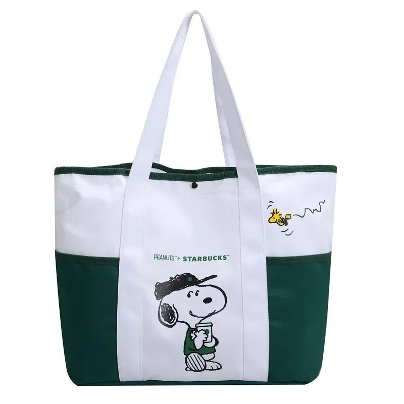 2025 New Snoopy Tote Bag Shoulder Bag WHITE/GREEN Color-Free Shipping