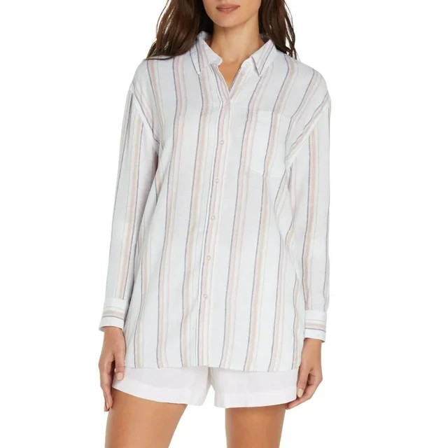 Gap Women’s Linen Button Down Top Size L Multi Stripe