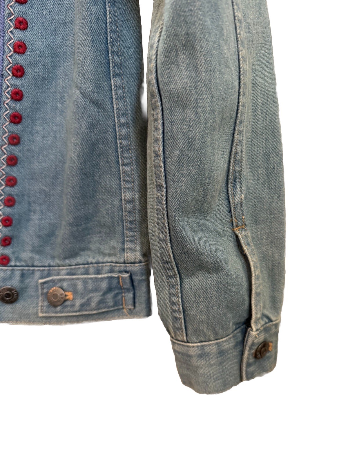 Johnny Was Oman Embroidered Denim Jean Jacket Women’s Boho Artsy Colorful XS