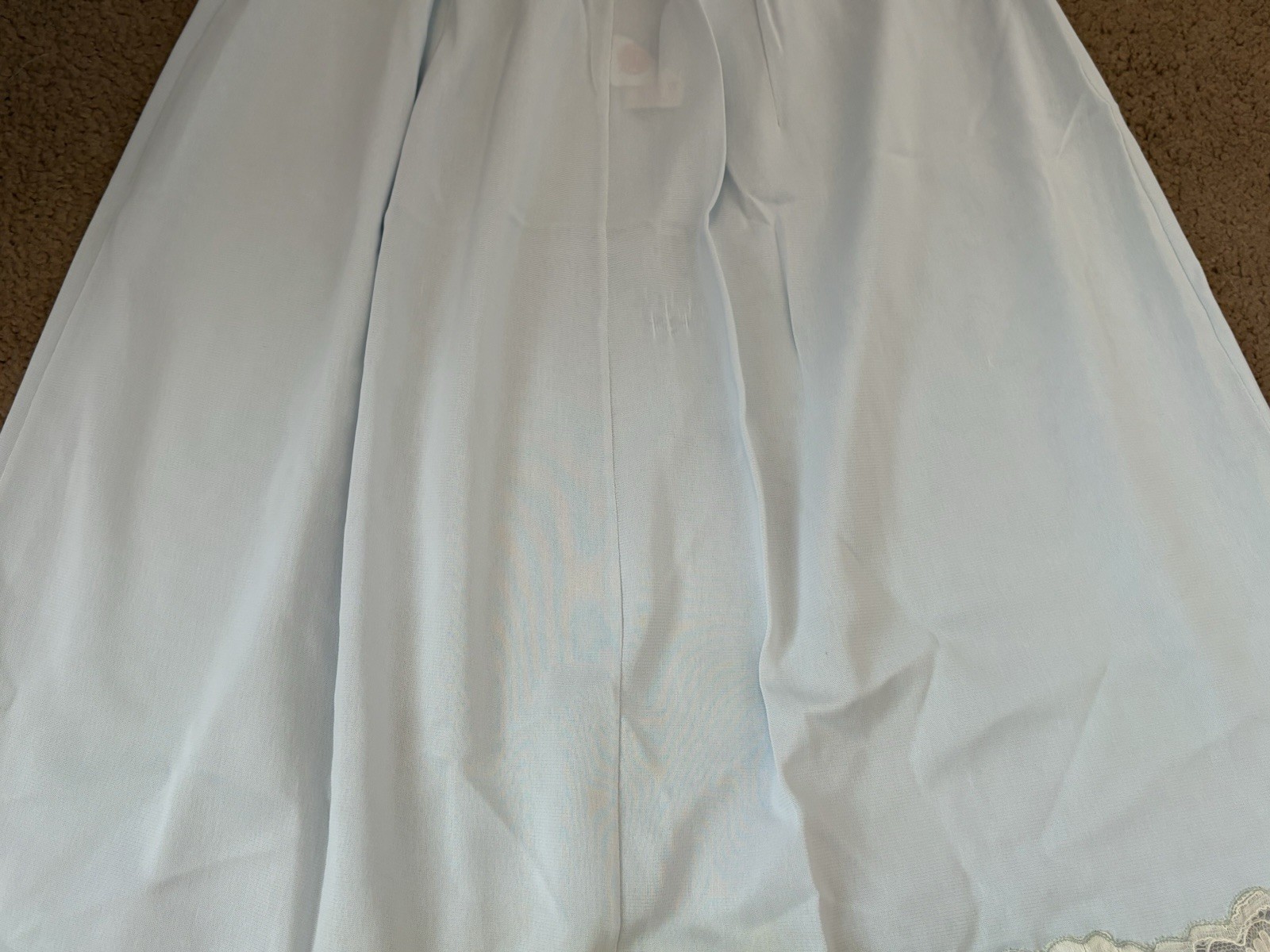 Vintage saramae lingerie 696 Light blue slip Lace Trim Slit Has Stain Sz Medium