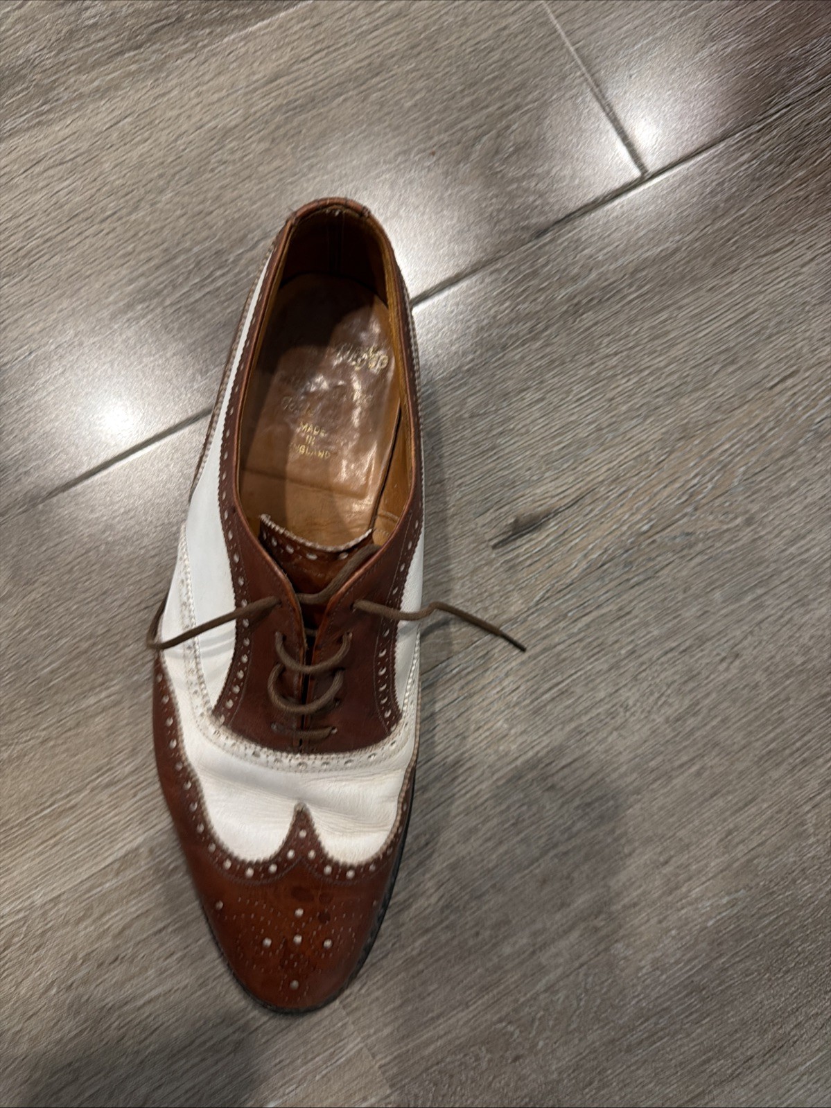 Alan McAfee Knights Bridge Collection Brown/White Leather Wingtip Oxford US 8.5