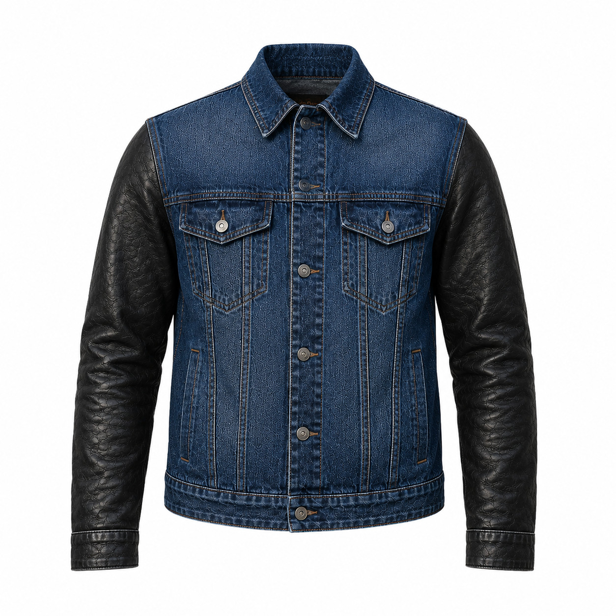 Men’s Denim Trucker Jacket with Leather Sleeves | Vintage Two Tone Hybrid Jacket
