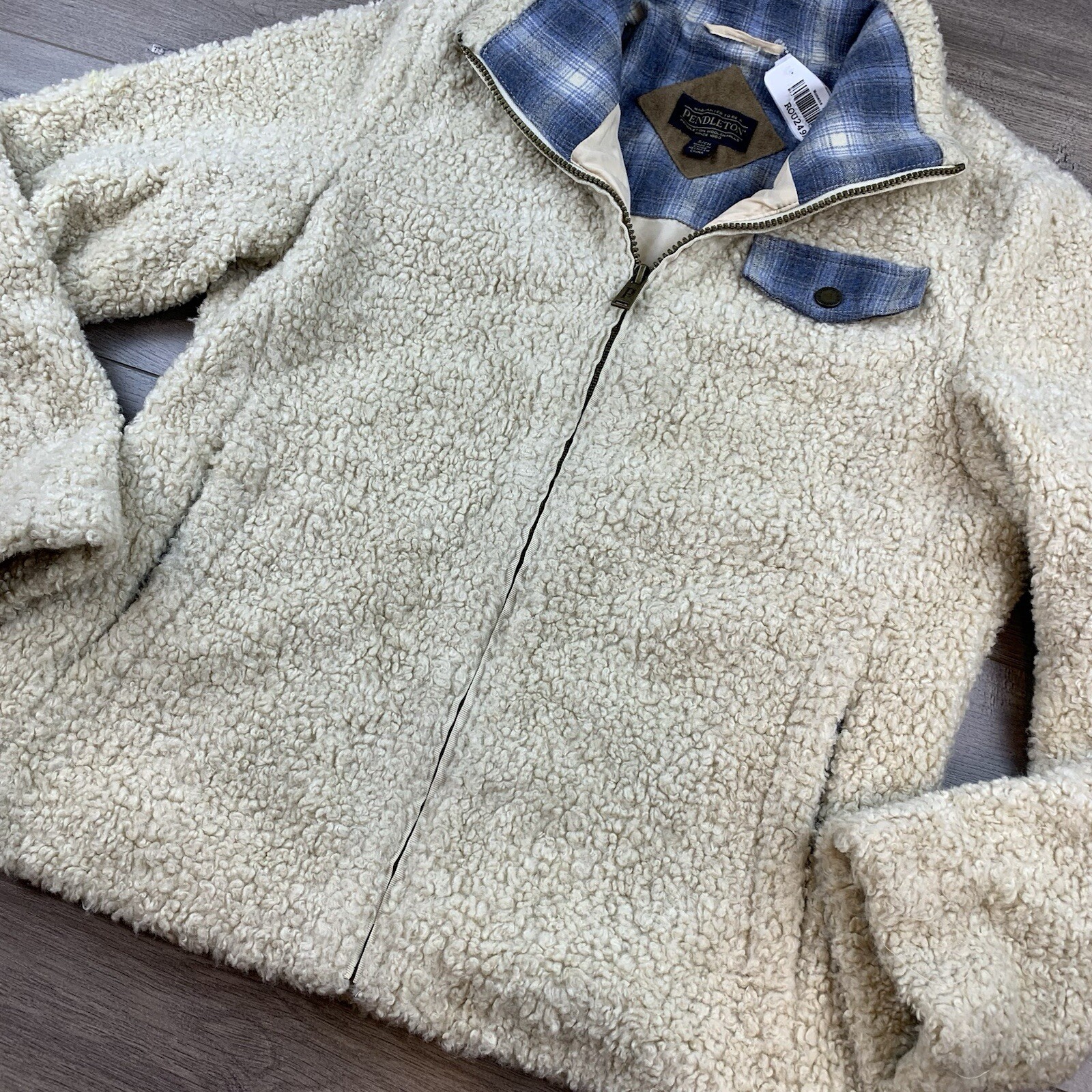 NWT Pendleton Full Zip Sherpa Jacket Women’s Small Beige Fleece Deep Pile Teddy