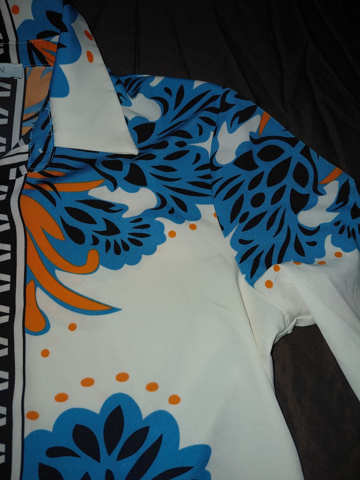 Sweet Rain Contemporary Beige/teal/orange/black Paisley Button Up Long Sleeve Sm