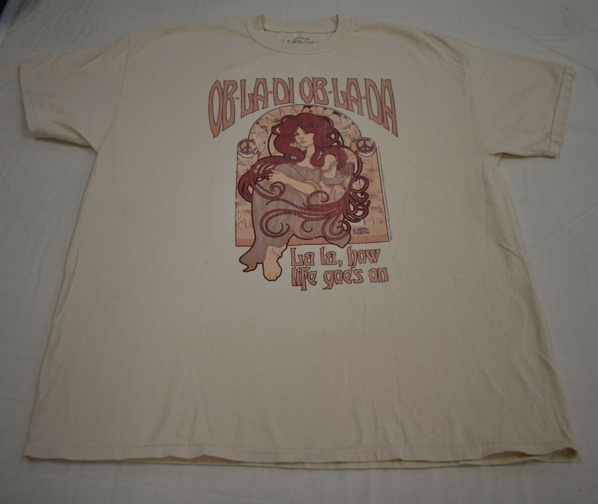 Lyrics By Lennon & McCartney Womens Ob-La-Di, Ob-La-Da Tan Shirt New S/M, M/L