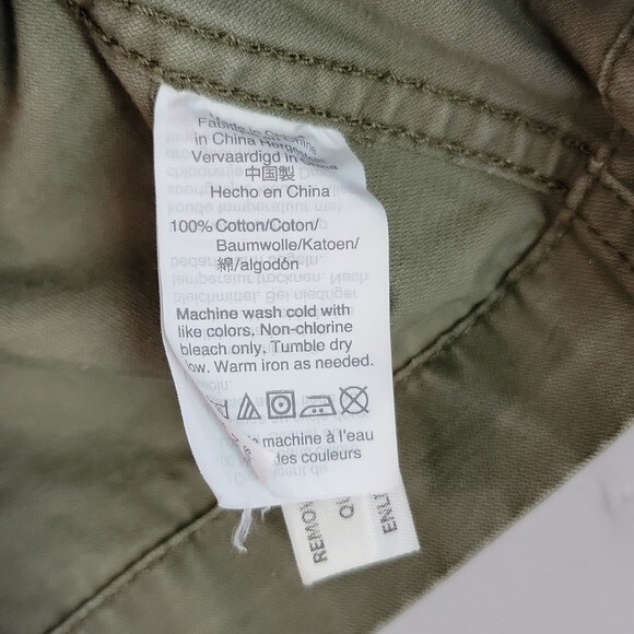 Madewell Womens Jacket XXS Green Denim Cotton Full Zip Button Snap Cargo.