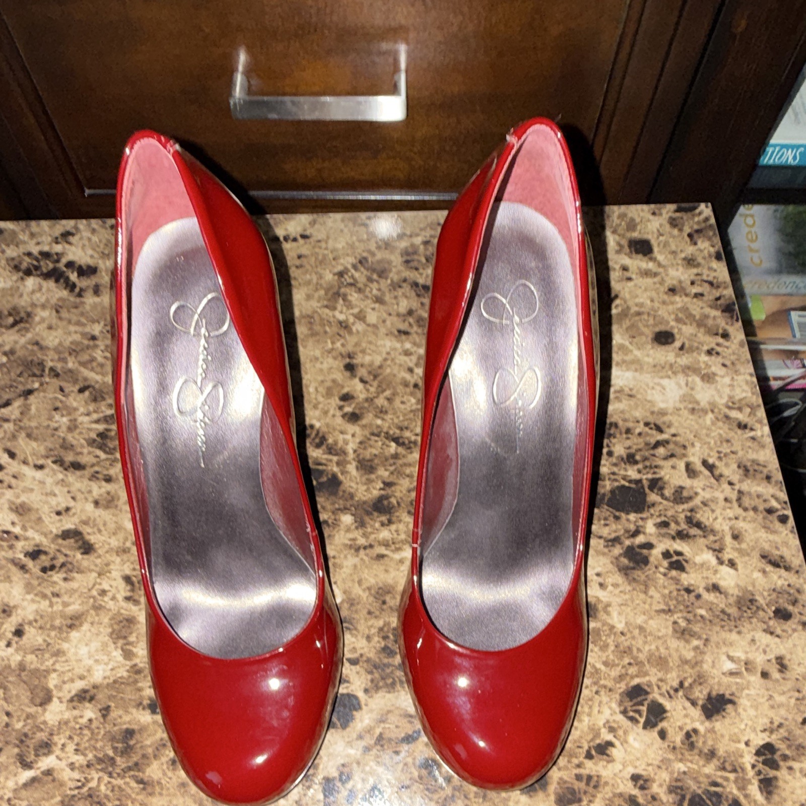 Jessica Simpson Women’s Red Patent Leather Stiletto Pump Round Toe Slip-On B 9