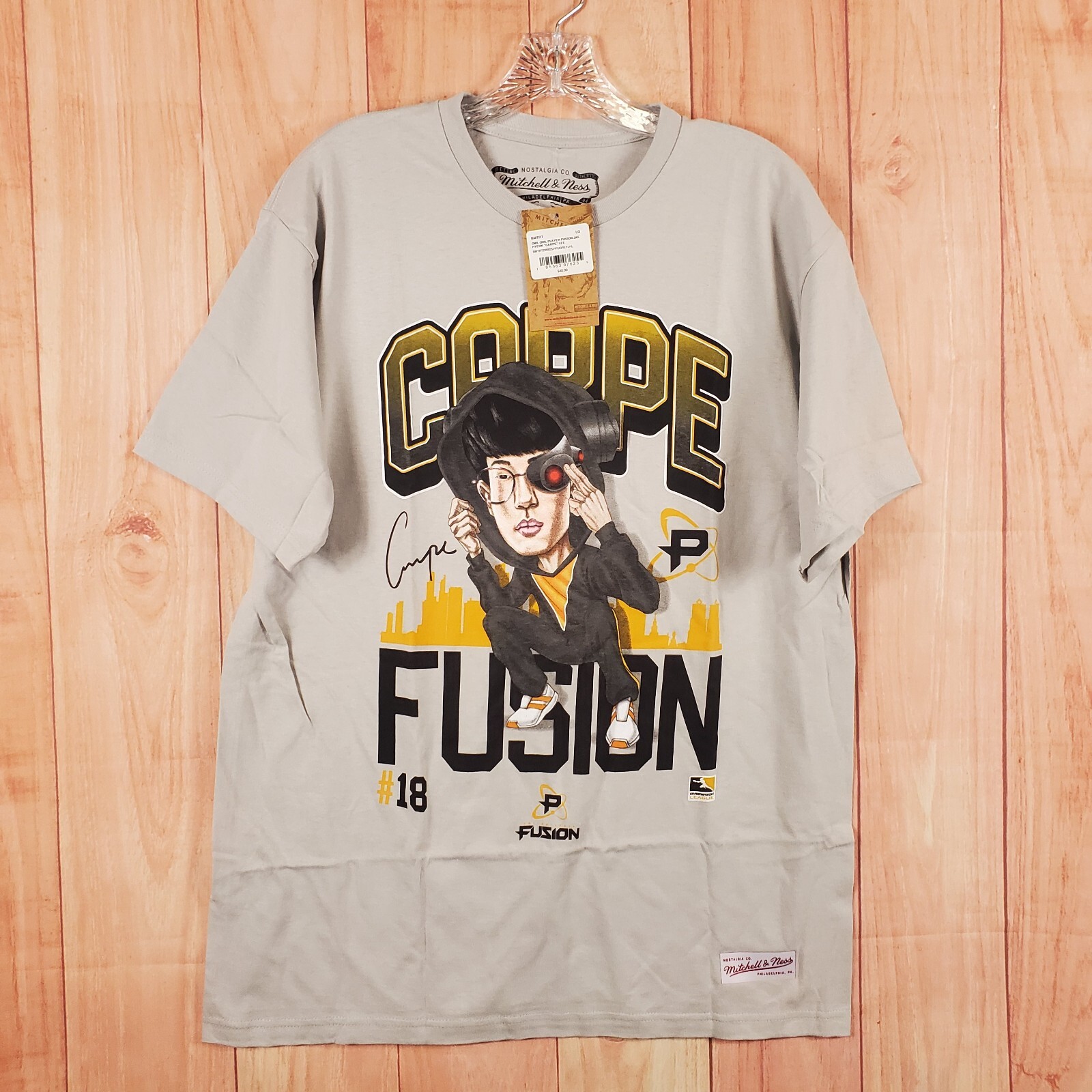 Mitchell & Ness Mens T-Shirt Large Gray Owl Player Fusion Jak Hyeok Carpe Lee