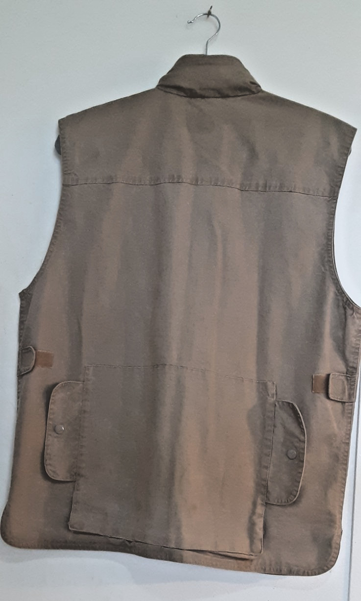 VTG Banana Republic Safari Utility Vest Tan Cotton XL Hood Photo Fishing Hunting