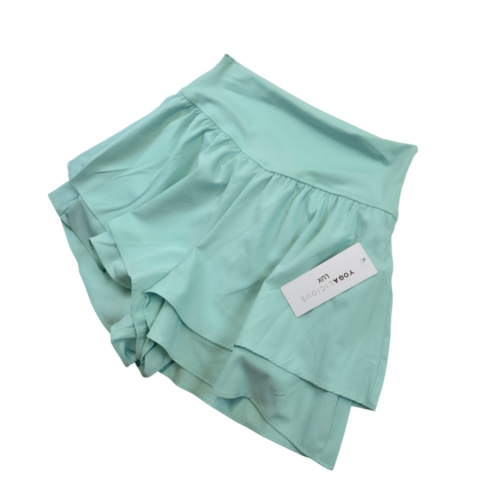 YOGALICIOUS LUX Lightstreme Flirty 2 in 1 Skort Shorts Aqua Teal XL NWT