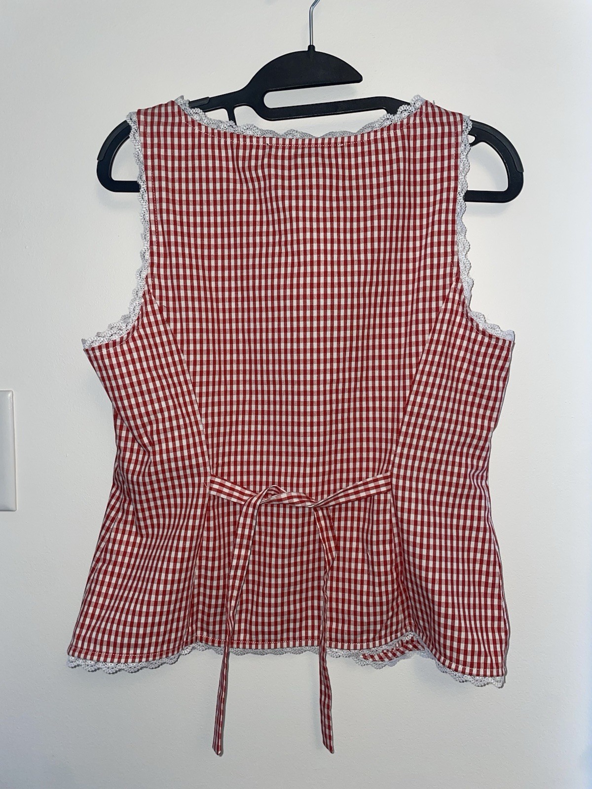 French Connection Red/White Gingham Cotton Lace Tie-Back Tank Top S