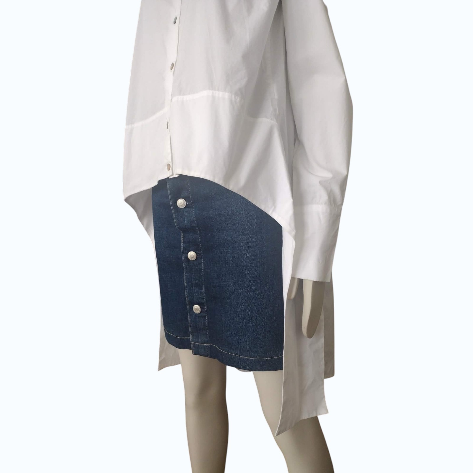 BALOSSA White Cotton Avant-Garde Shirt IT 42 EU 38 Extreme Asymmetric Tail Top