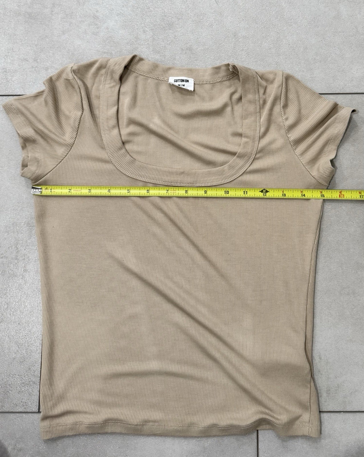 Cotton On Ribbed Scoop Neck Short Sleeve Top Beige Size Medium