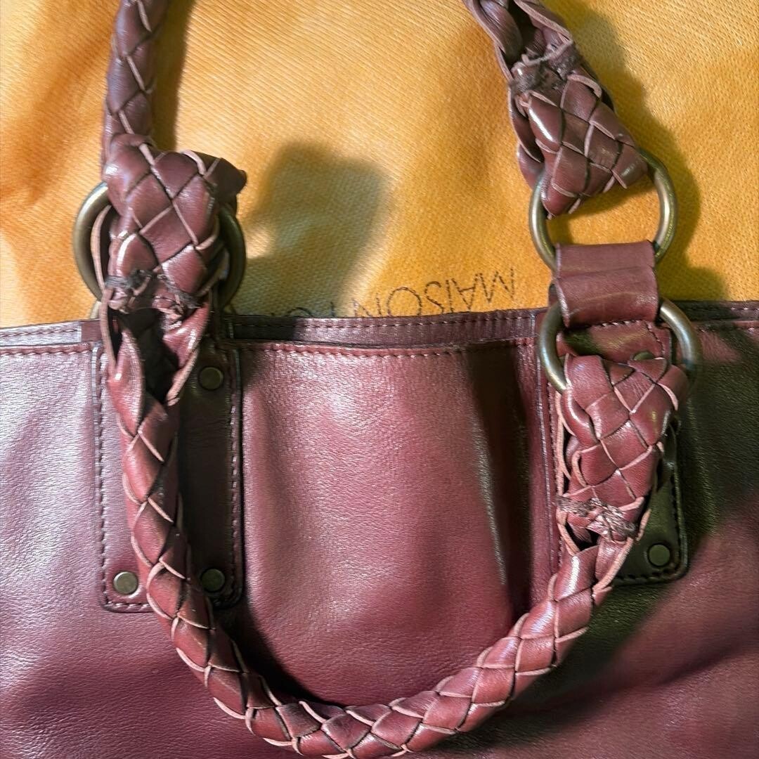 FALOR Tote bag Leather Dark Brown Braided Handle Authentic From Japan