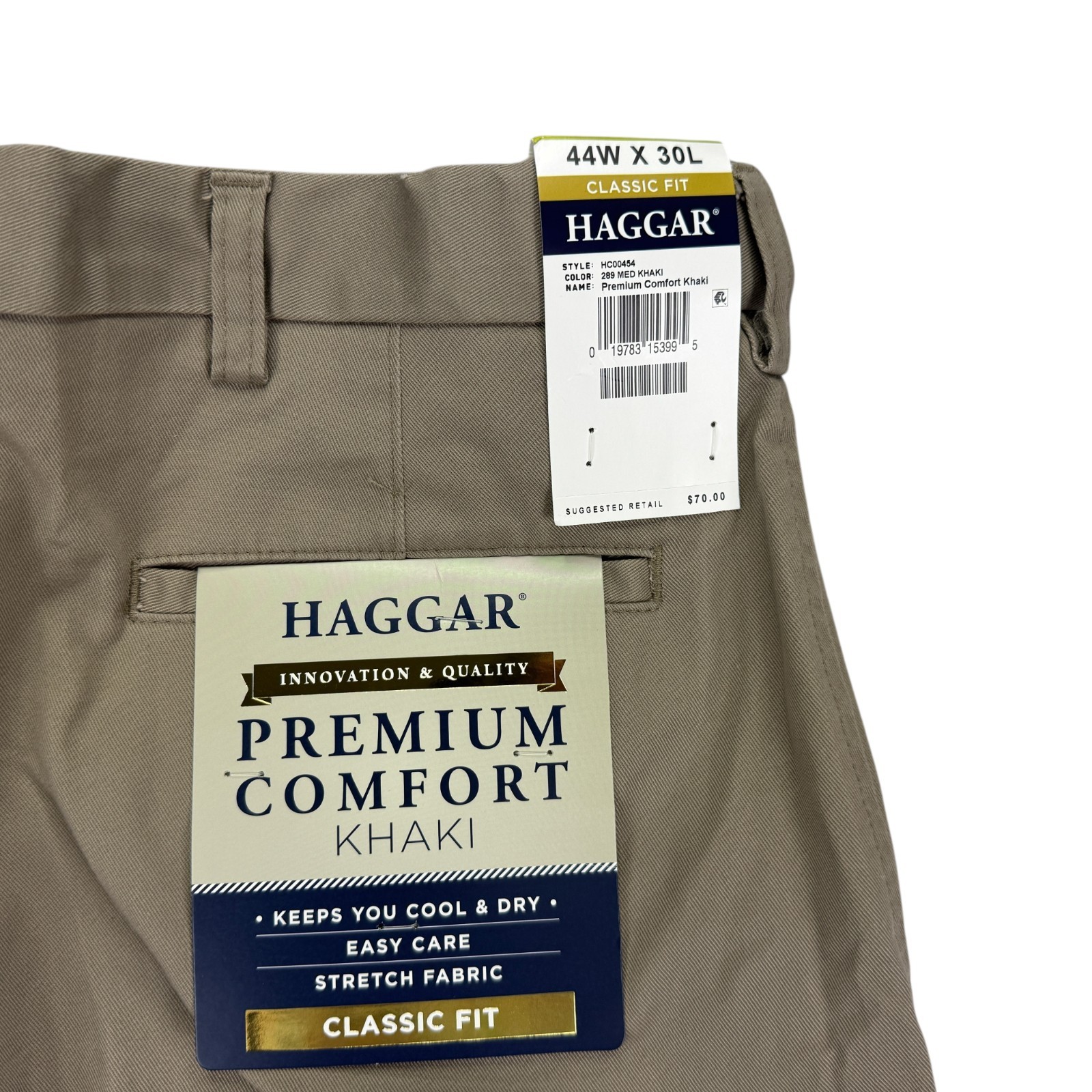 Haggar Mens 2-Way Stretch Premium Comfort Classic Fit Dress Pants Khaki 44×30