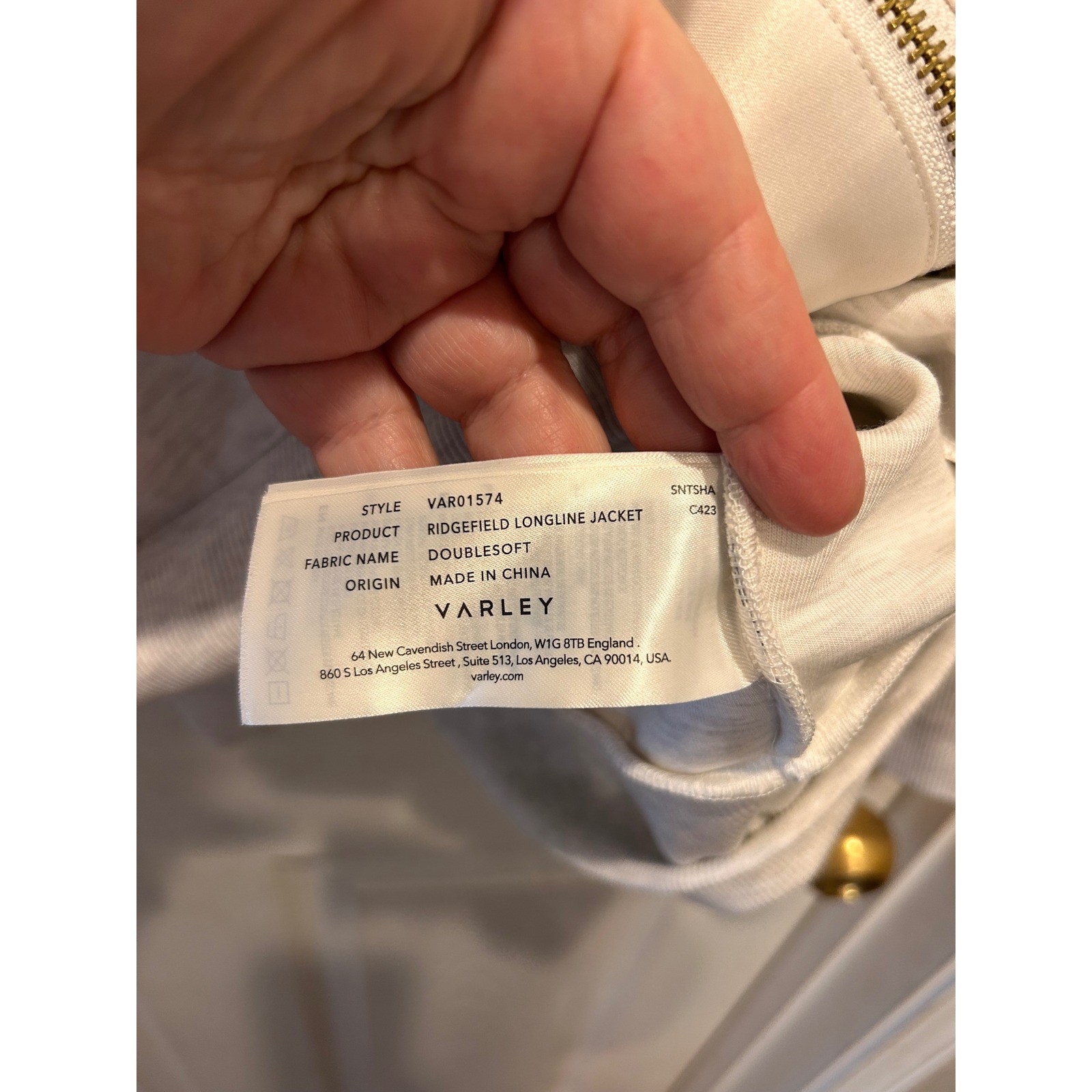 Varley Ridgefield Longline Jacket DoubleSoft Oatmeal Marl Full Zip Wmns Small