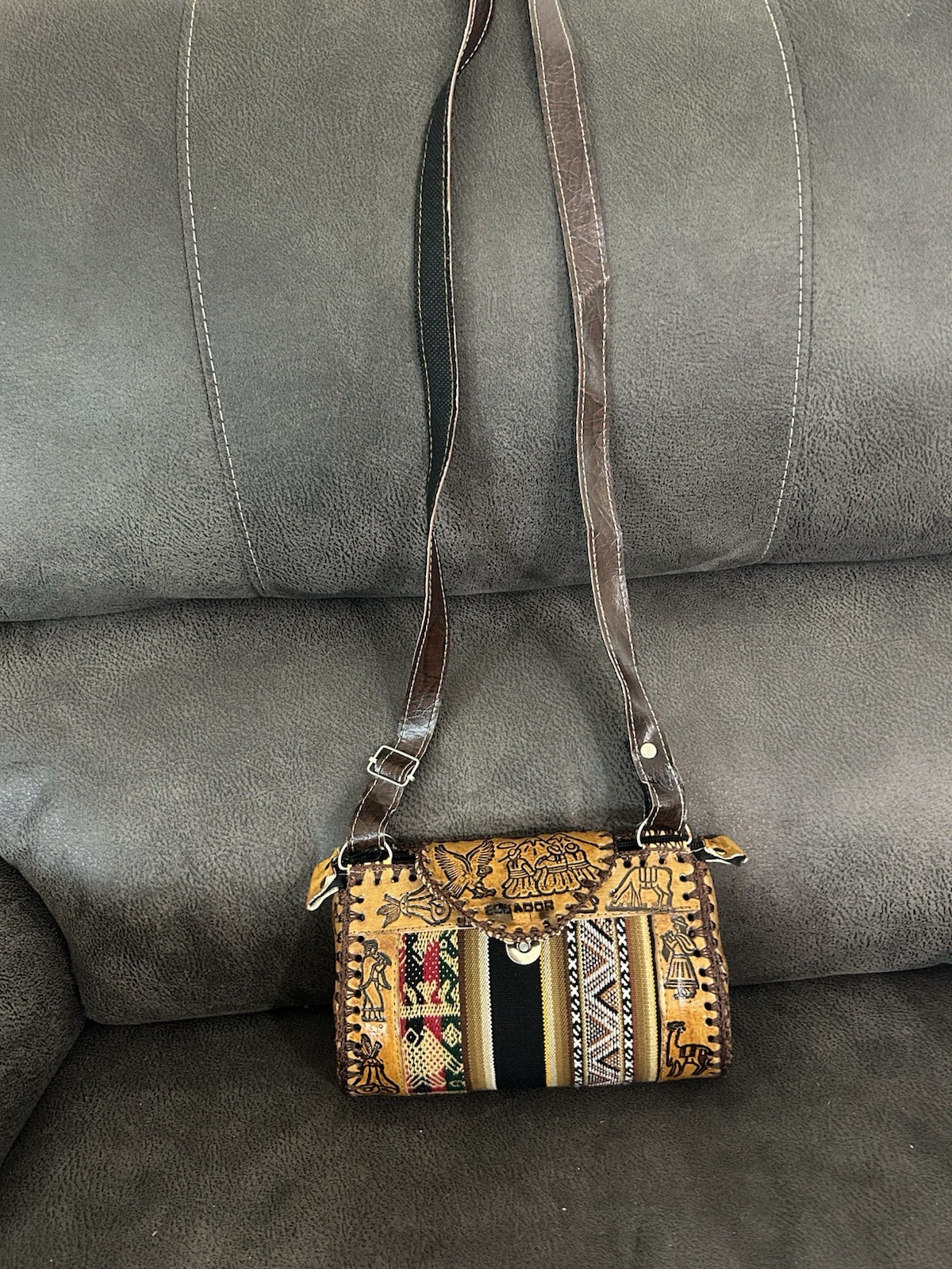 Ecuador Brown/Multicolor Striped Shoulder Bag Zip Artesanal by handmade