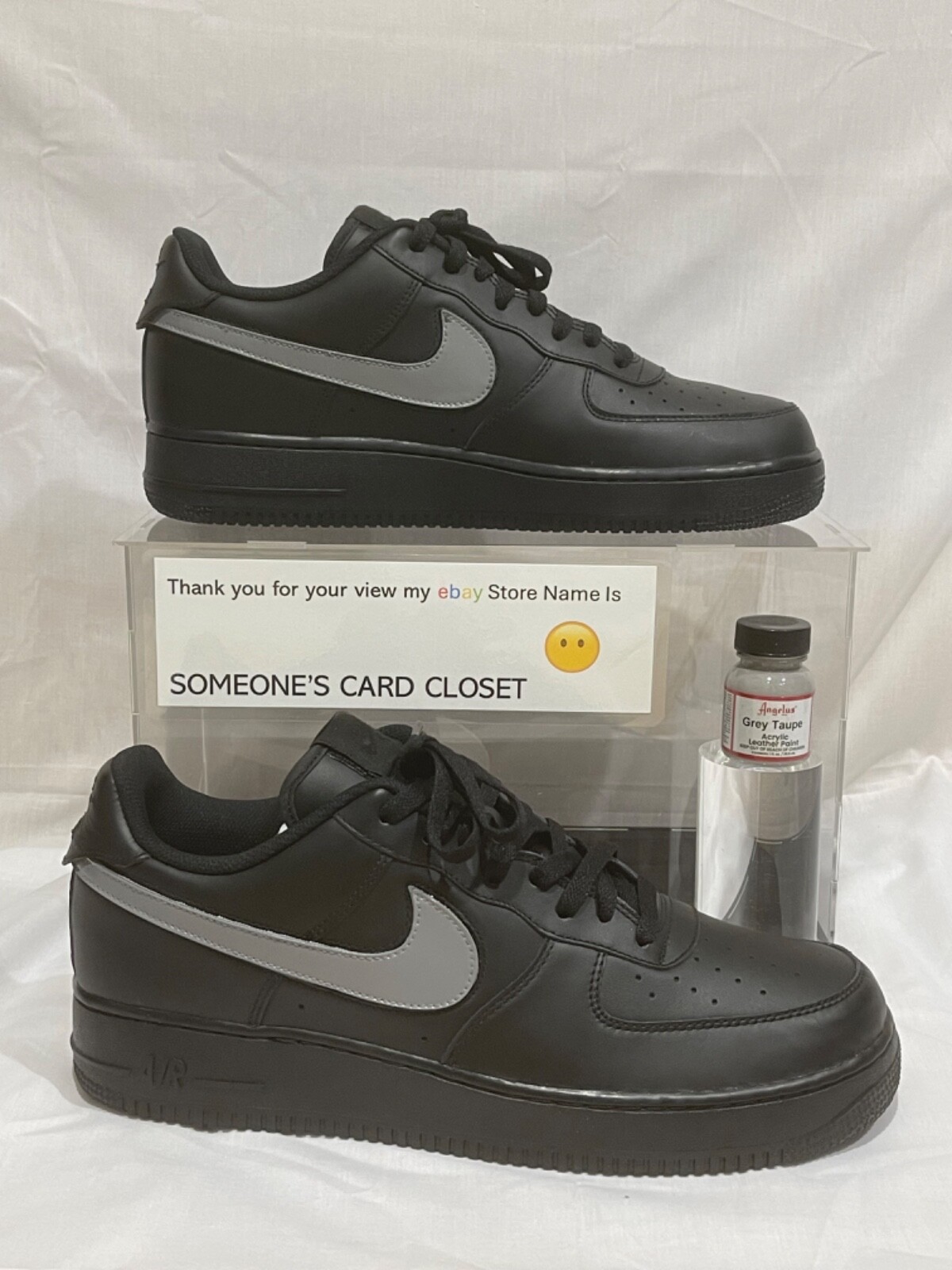 Nike Air Force 1 Low Black (Grey Taupe Custom Painted Swoosh) SC-#36B