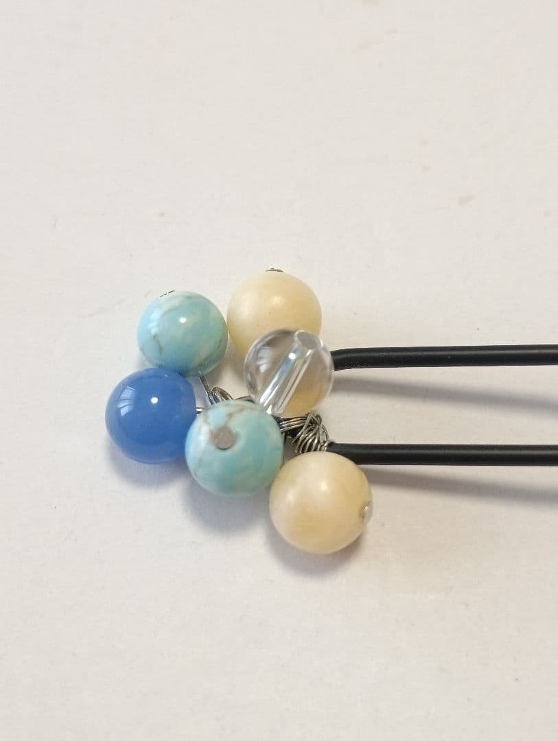 Handmade Natural Stone Hairpin with Blue Beads, S-03