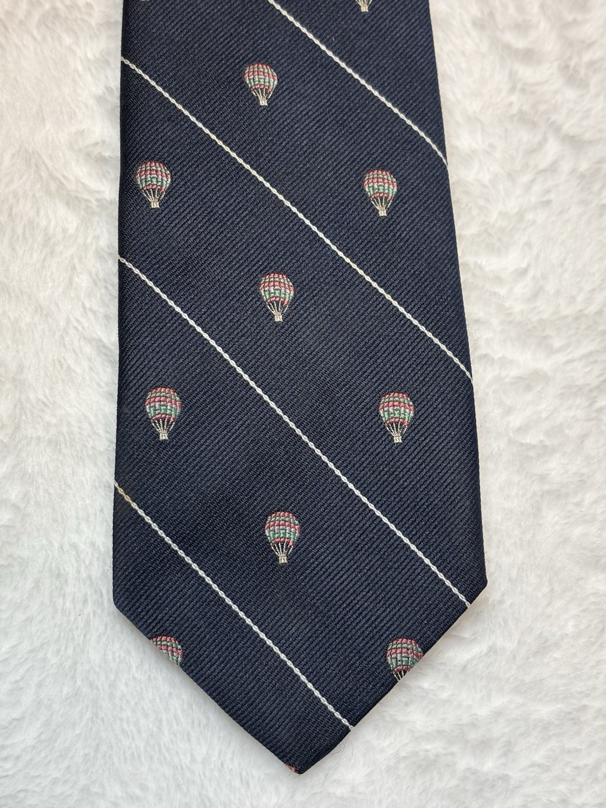 Robert Talbot Hand Sewn Necktie Silk Vintage Navy Blue Hot Air Balloon England