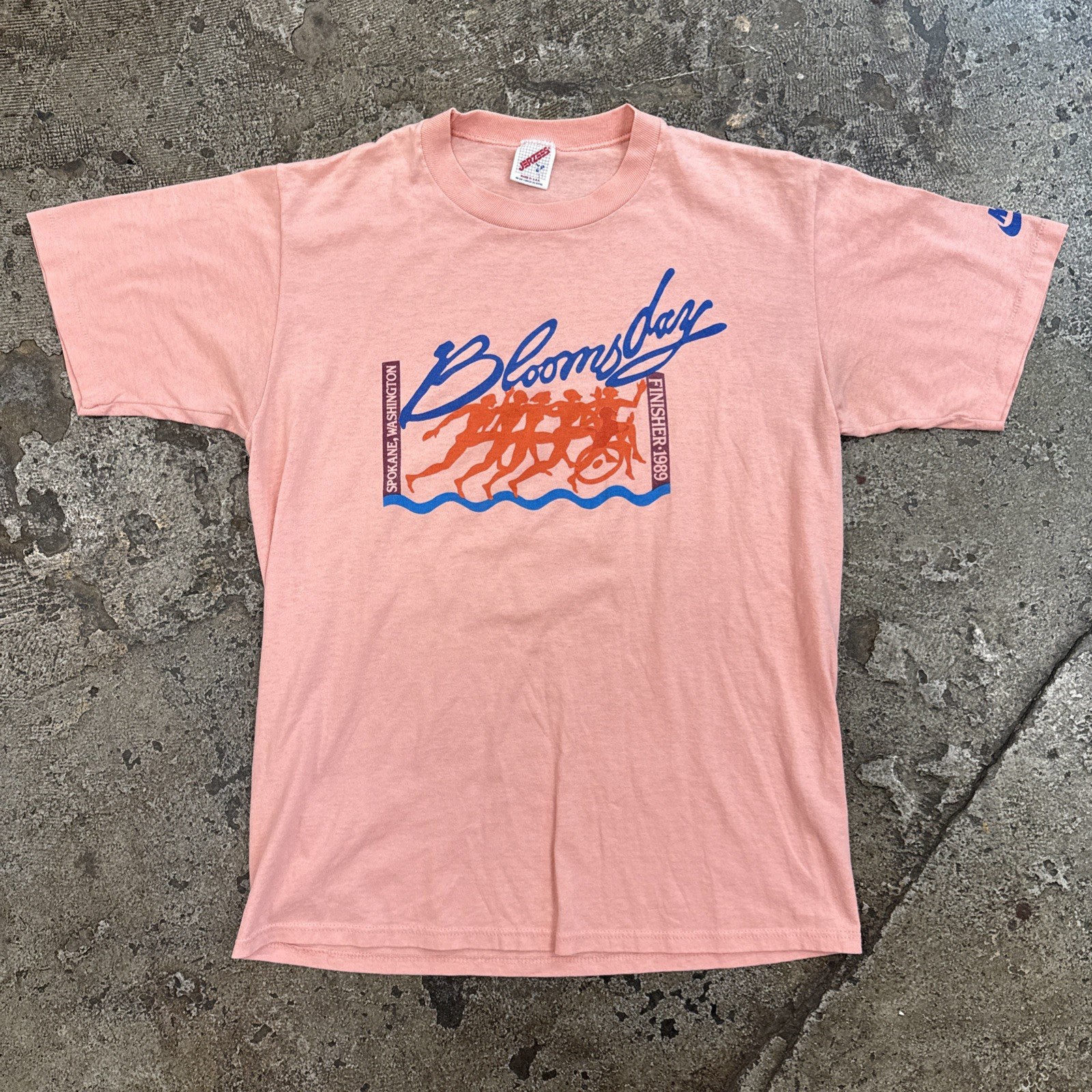 1989 VINTAGE 80s NIKE BLOOMSDAY RUN FINISHER T-SHIRT MEN SZ LG 1980s RACE 90s