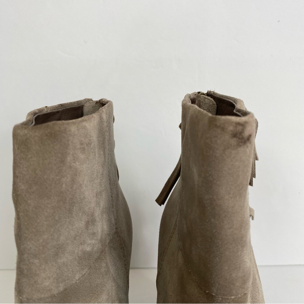 ASH Stone Suede Leather QUICK Pull On Fringe Stacked Heel Boots EU 38