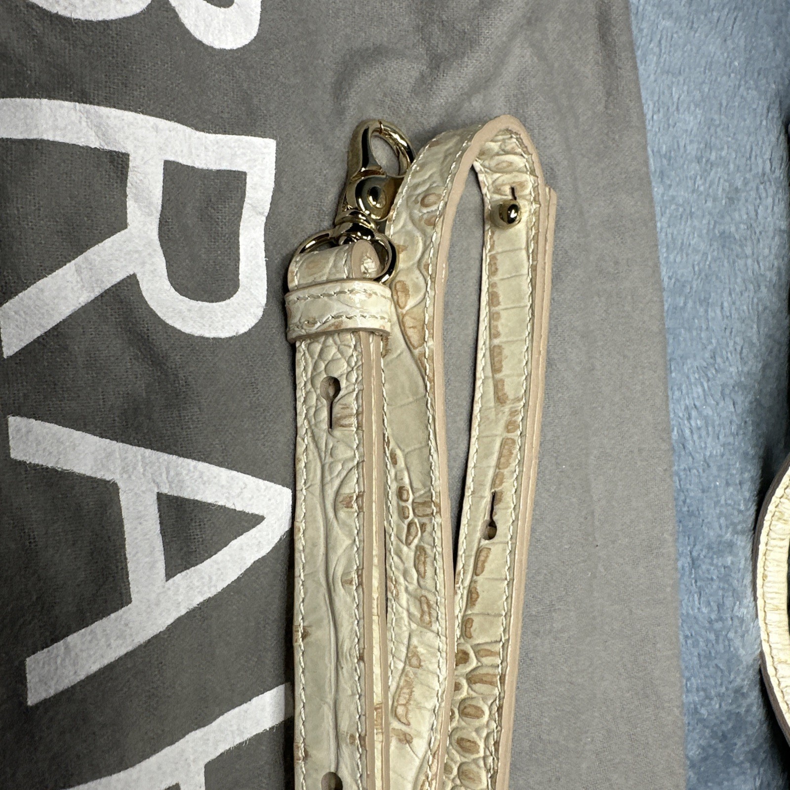 Brahmin Greta Satchel Bag With Crossbody Strap Cream Gold Croc Embossed