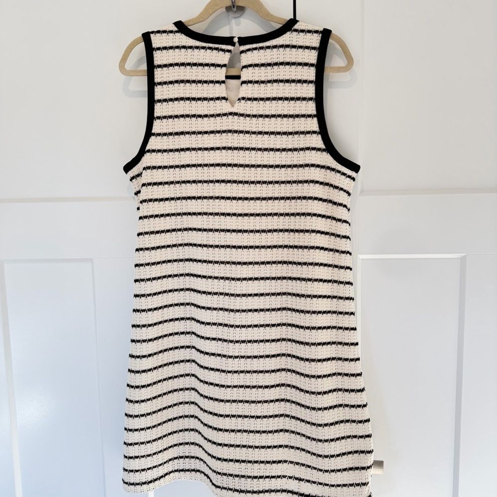 J Crew Textured Stripe Shift Dress Cream Black Knit Large
