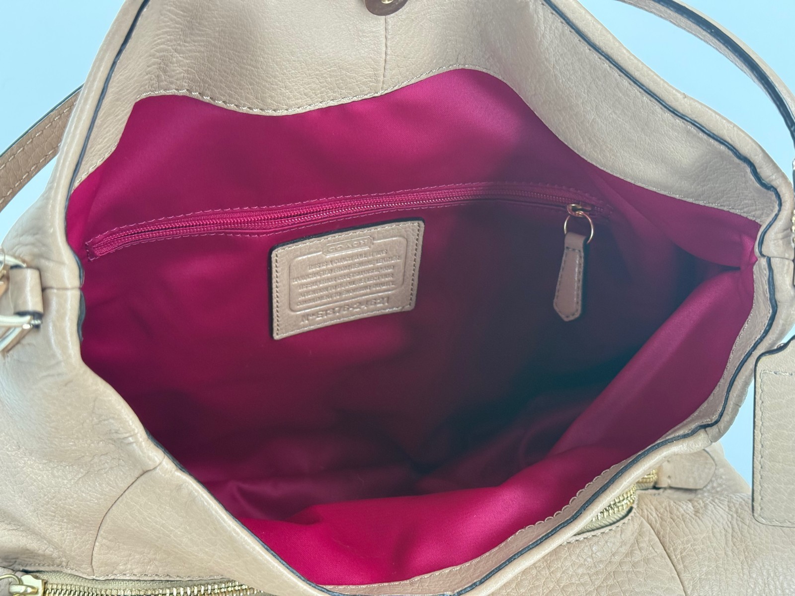 Coach Tan Brown Pebbled Leather Madison Phoebe Satchel Saddle Hobo Purse Bag