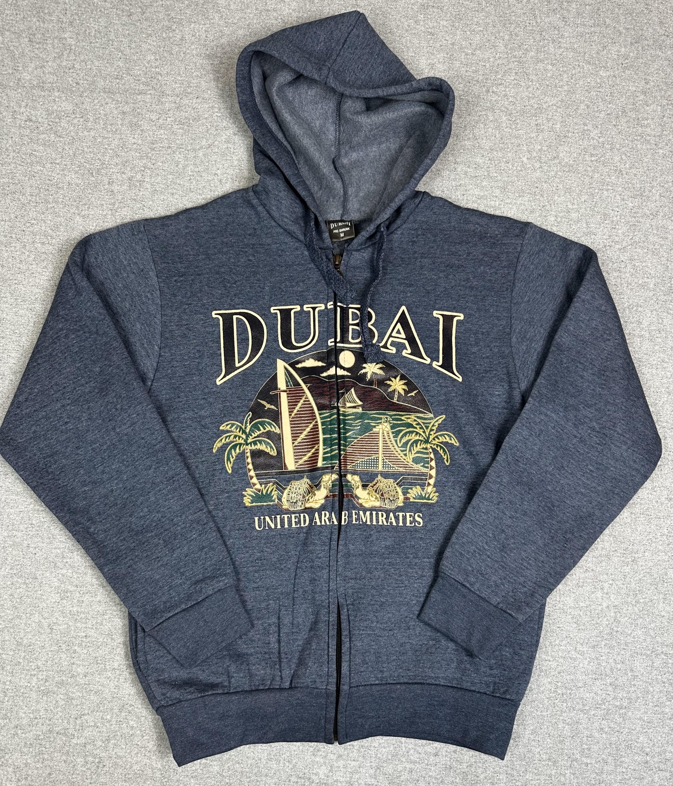 Dubai Hoodie Mens Med Full Zip United Arab Emirates Graphic Dubshi Blue Gray