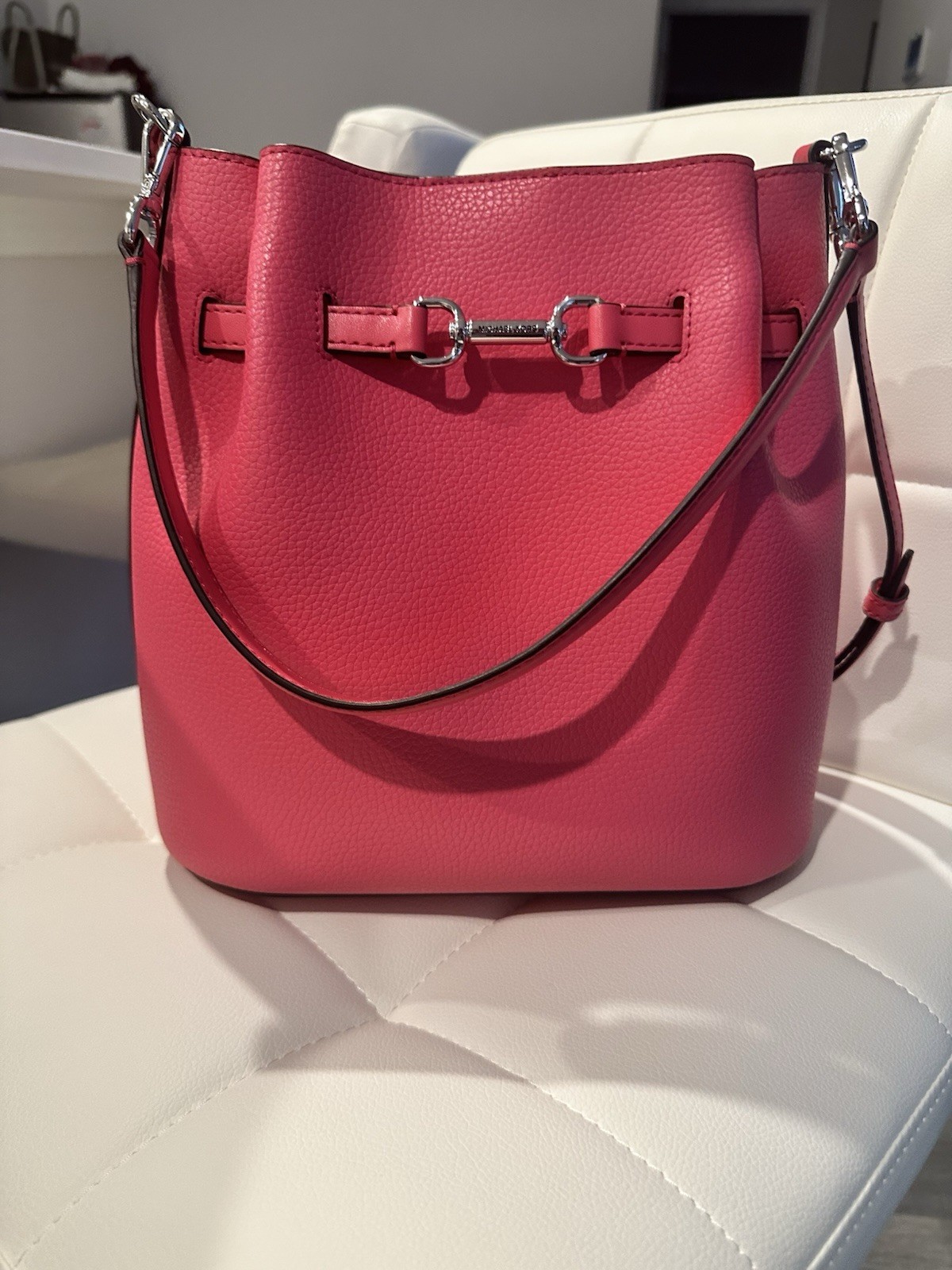 Rebecca Minkoff Pink Pebbled Bucket Crossbody Bag Medium Zip Detachable Strap