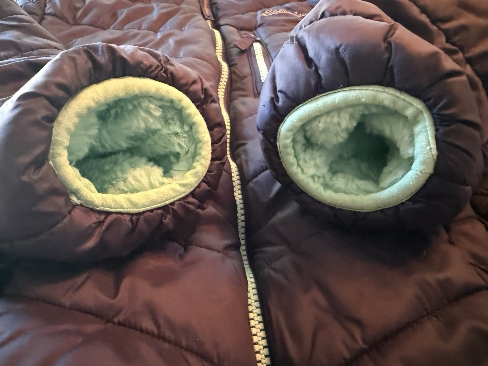 Eddie Bauer Kids Reversible Faux Fur Puffer Jacket Turquoise Navy Blue MED 10-12