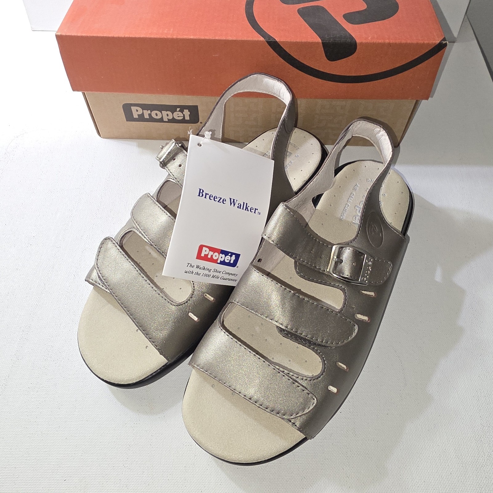 Propet Women’s Gold Leather Strappy Buckle Sandals Adjustable Strap US 8.5