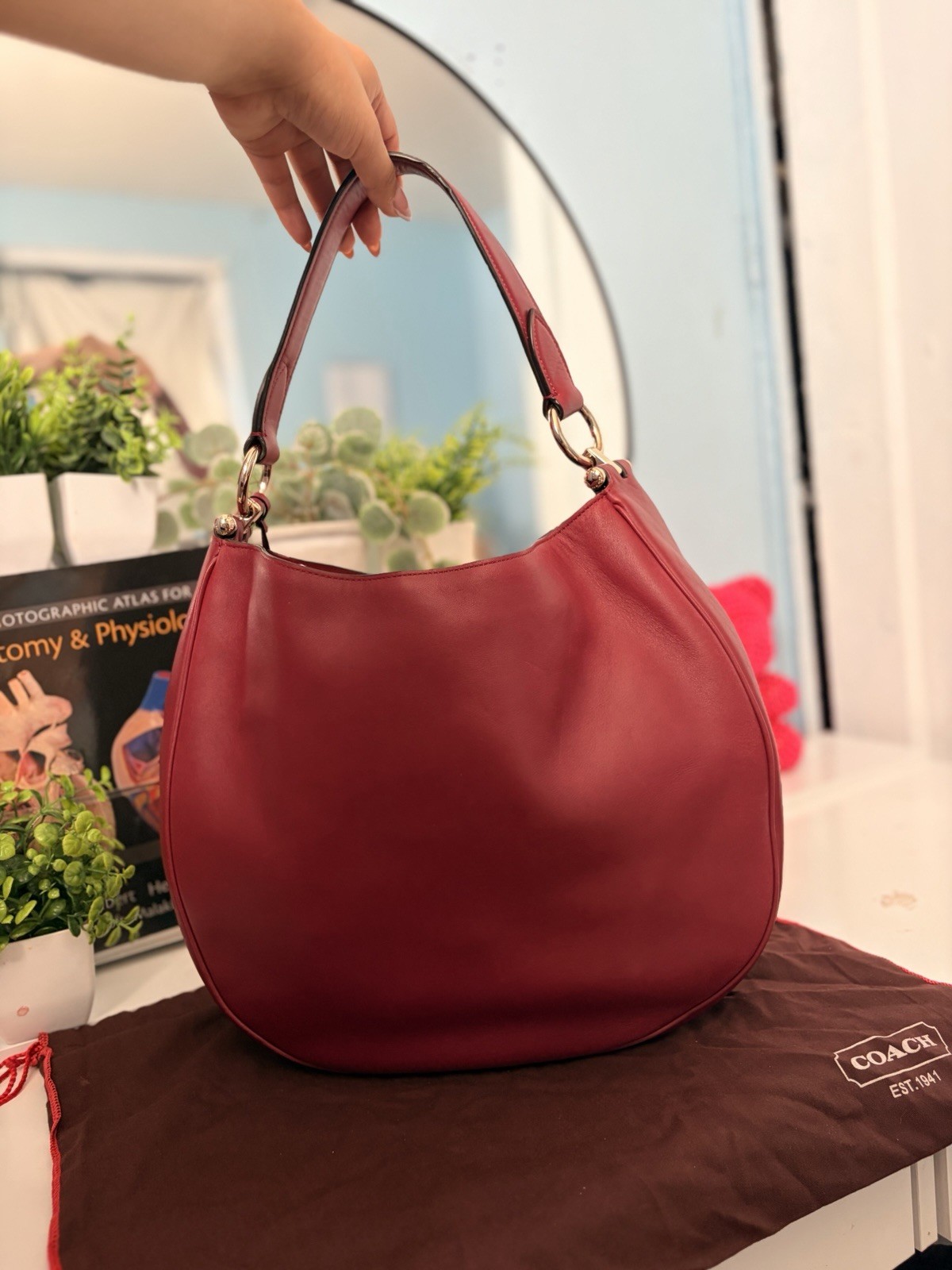 Coach Burgundy Hobo Shoulder Bag Gold Hardware Zip/Snap