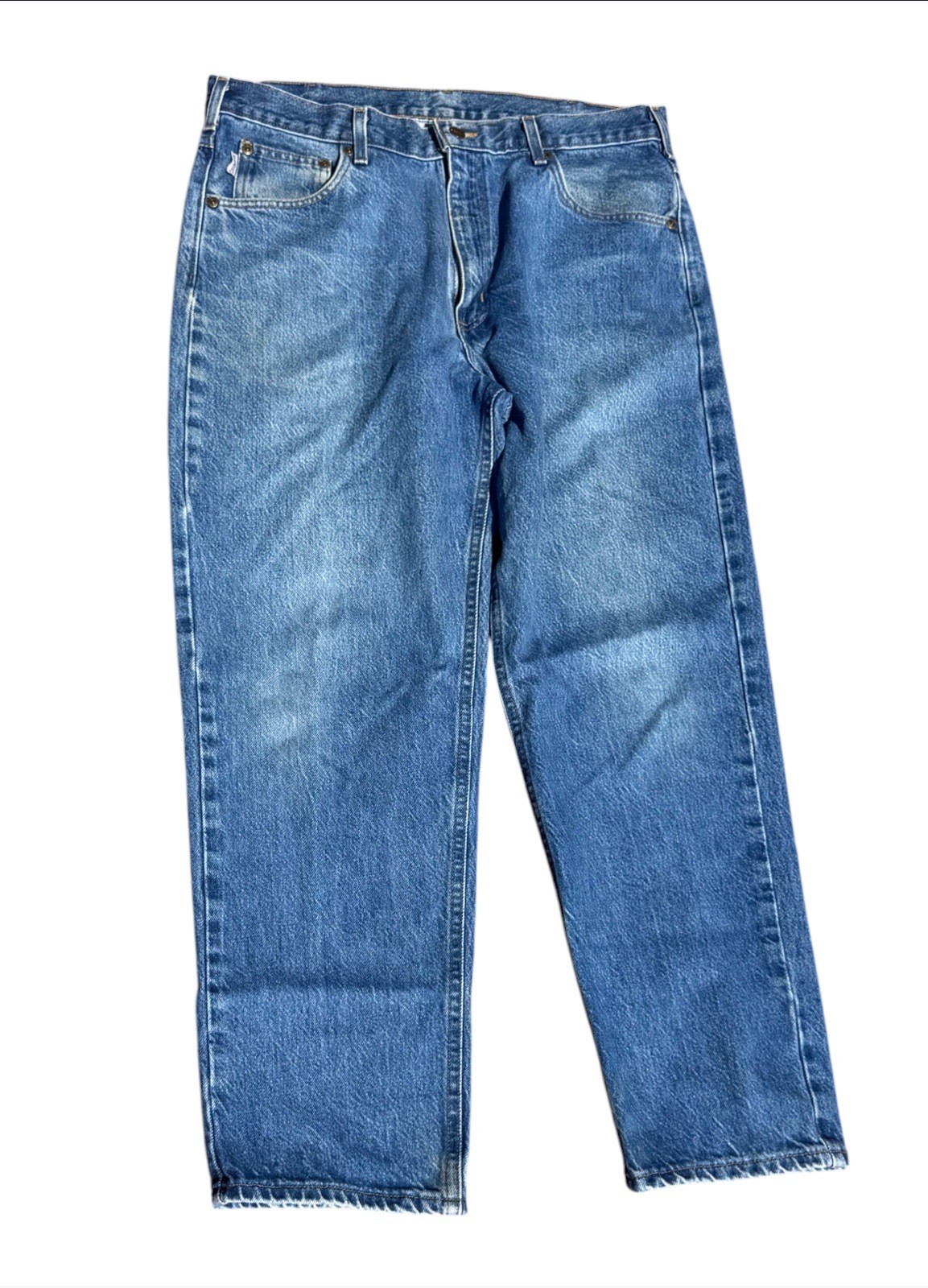 Carhartt B46 DST Jeans Mens 36×30 Made USA Blue Denim Work Pants 100% Cotton