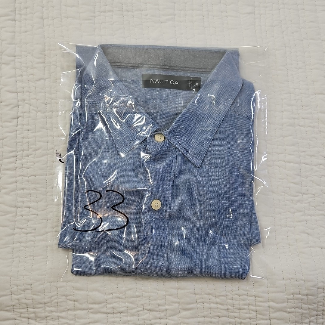 Nautica Linen Blend Short Sleeve Shirt Men’s M Blue Button Up EUC LN Resortwear