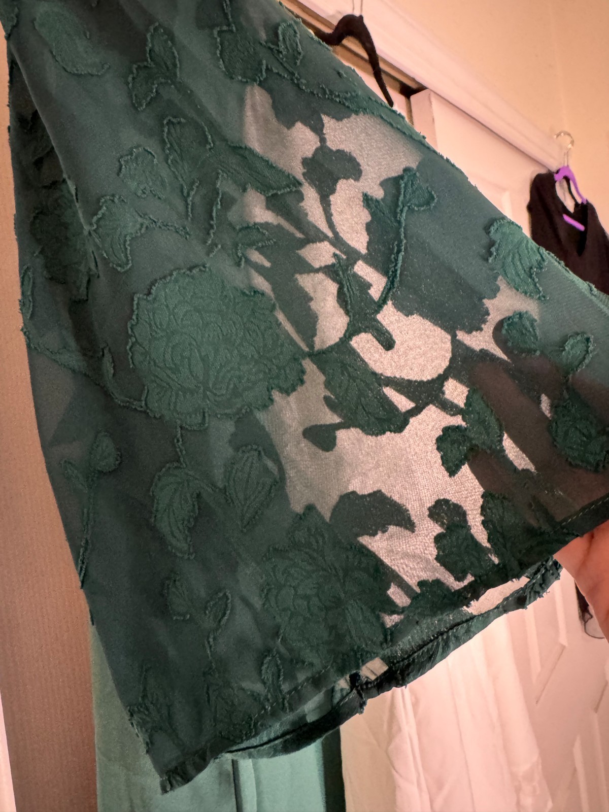 Ladies Tunic Style Dress, Sheer Sleeve with Floral Appliqué