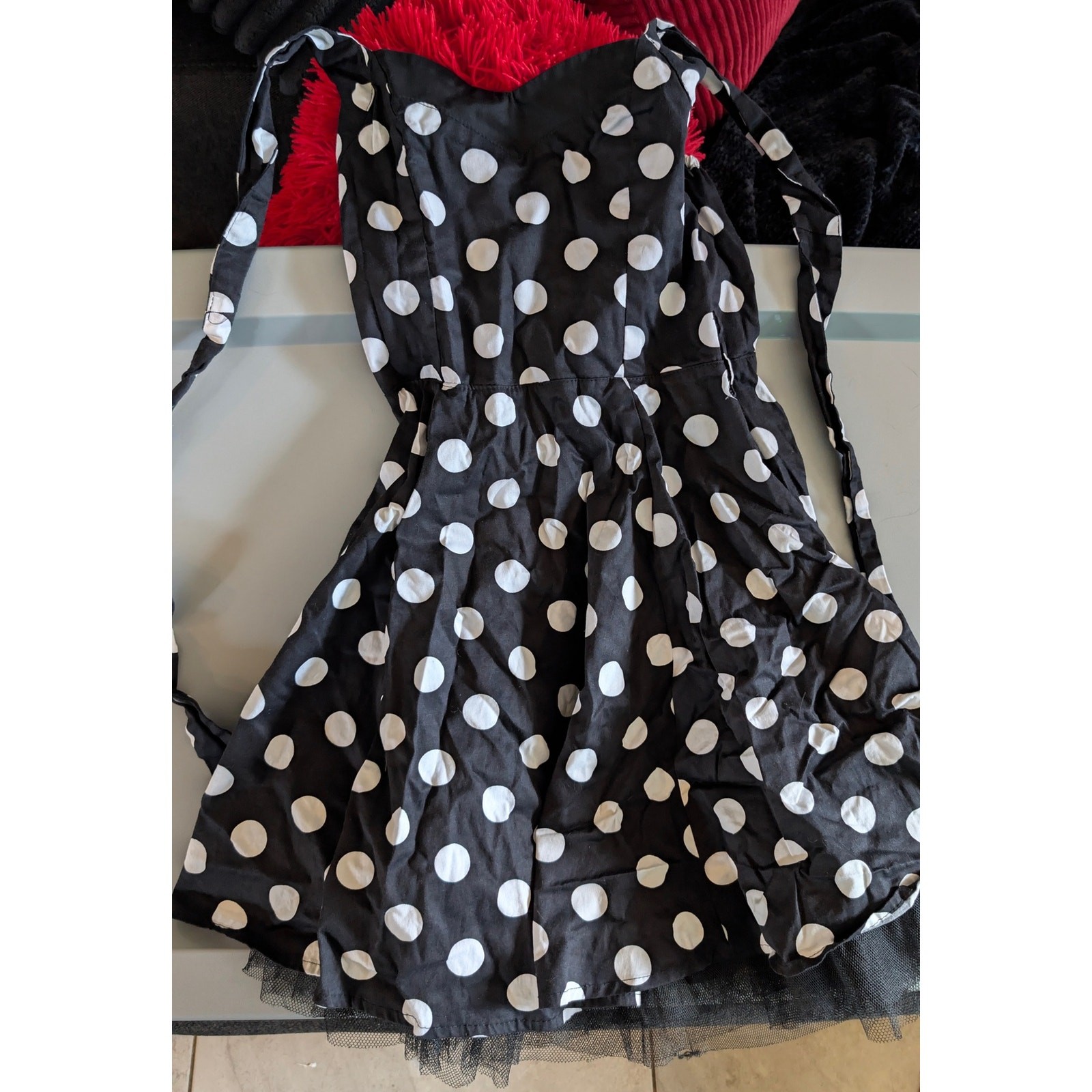 Black Sheer Polka Dot Halter Tie Dress Size Small