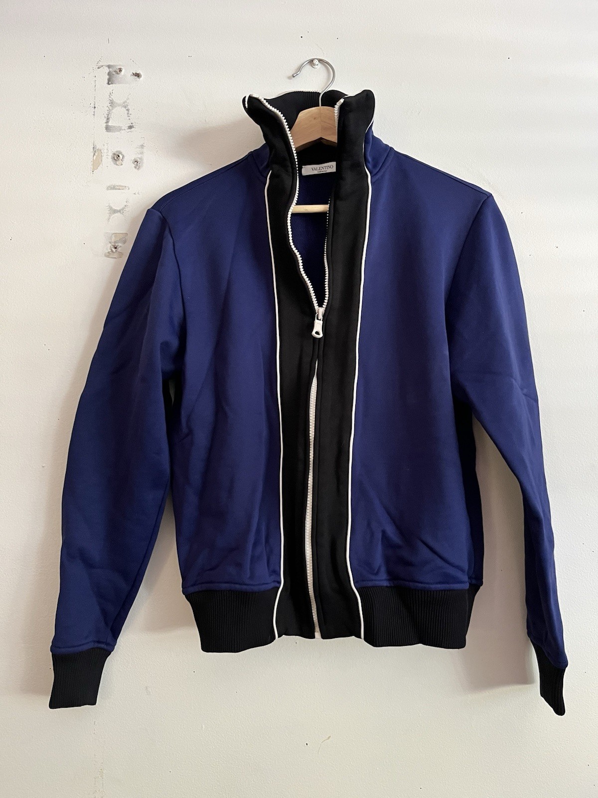 Valentino Garavani Blue/Black/White Handmade Italy Zip Up Track Jacket $1,690