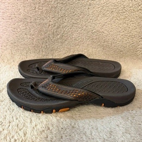 Hobibear Mens Flip Flops Brown Orange Sport Thong Sandals HR5061 Size 10.5-11