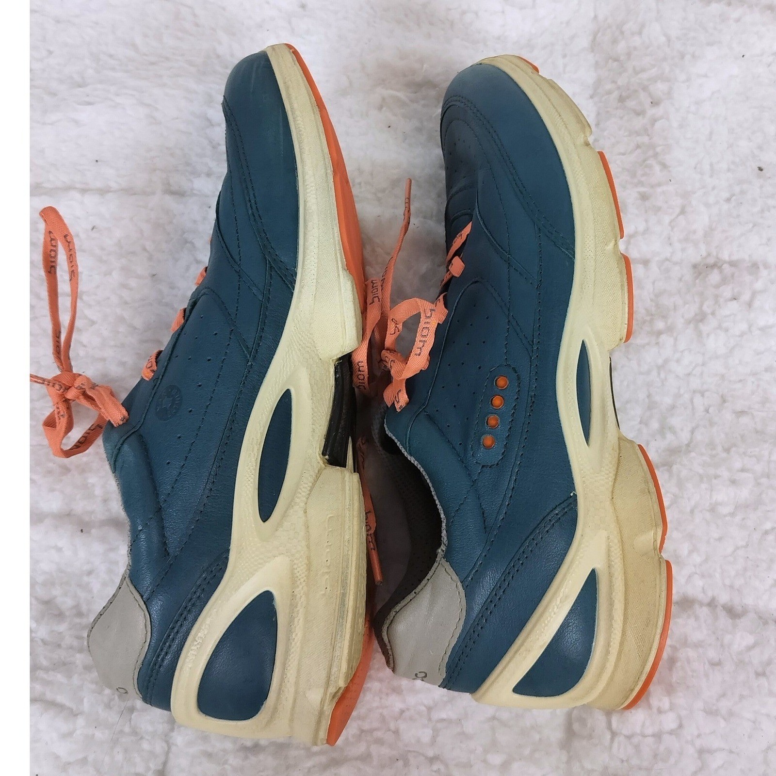 ECCO Yak Leather Biom Natural Motion Walking Shoes Teal Orange