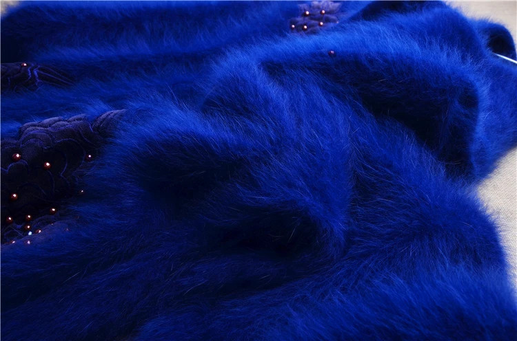 Women’s Angora Rabbit Hair Beaded Batwing Sleeves Loose Cardigans Sweater Coat