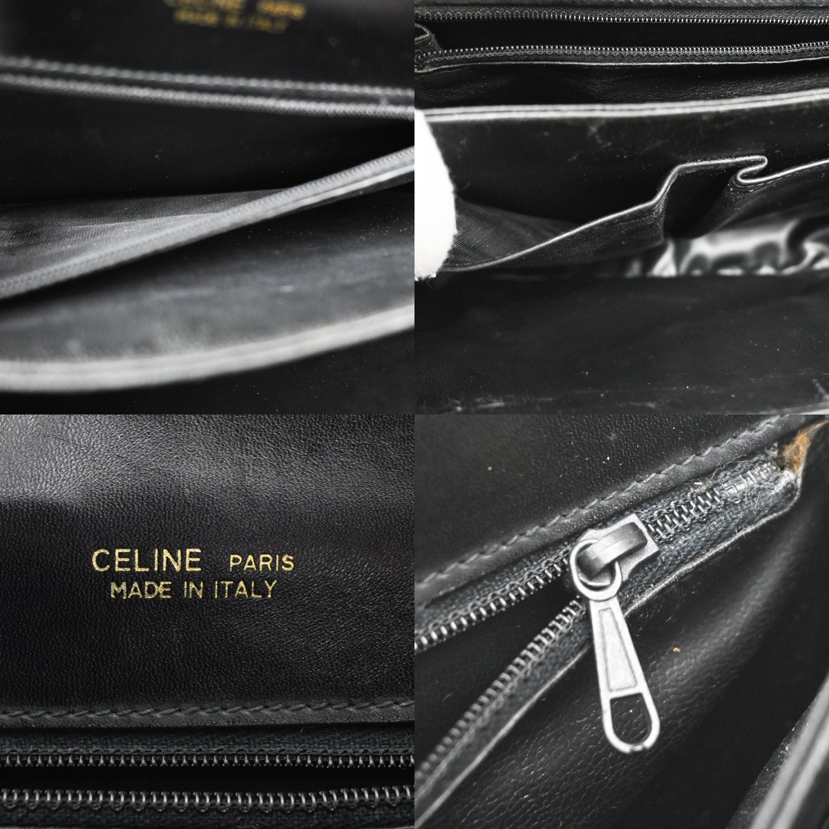 CELINE PARIS Logo Horse Carriage Shoulder Bag Leather Black Gold Italy 38KD451