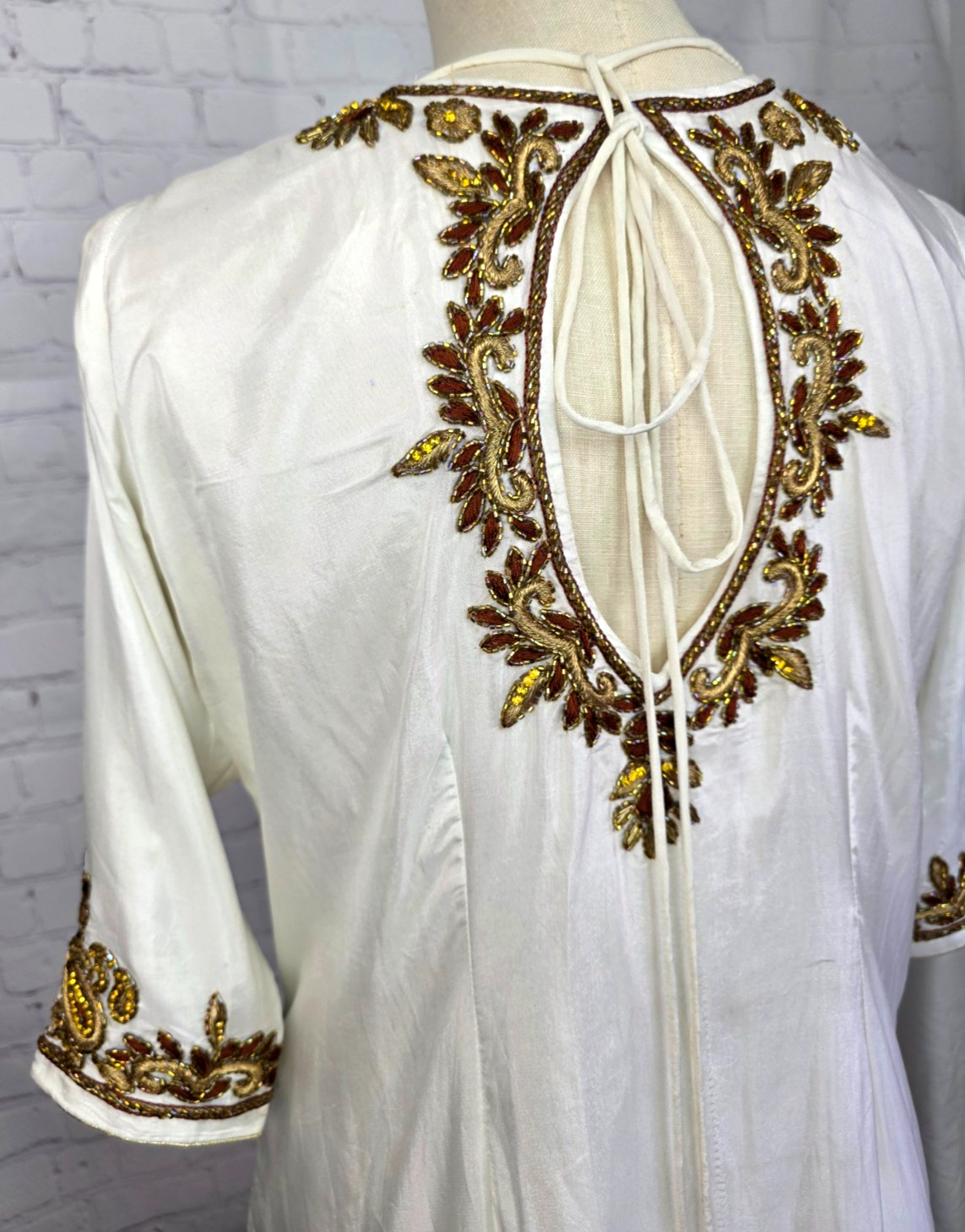 Kurta Tunic Top Embroidered Beads Rhinestones Jewel Tassle Slits India Tribal SM