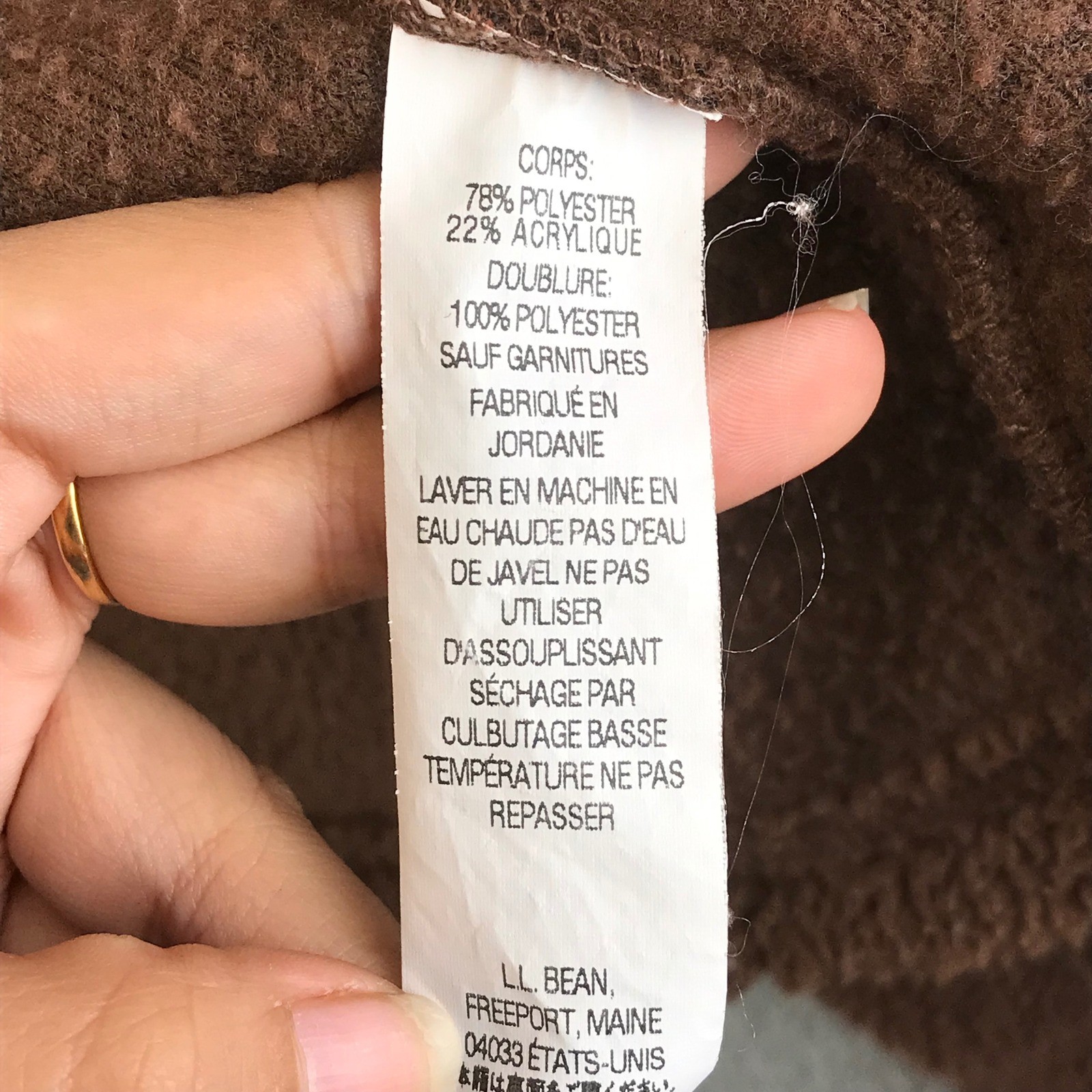 LL Bean Sharpa Brown Fleece Full Zip Hooded Jacket Cozy Warm Size L