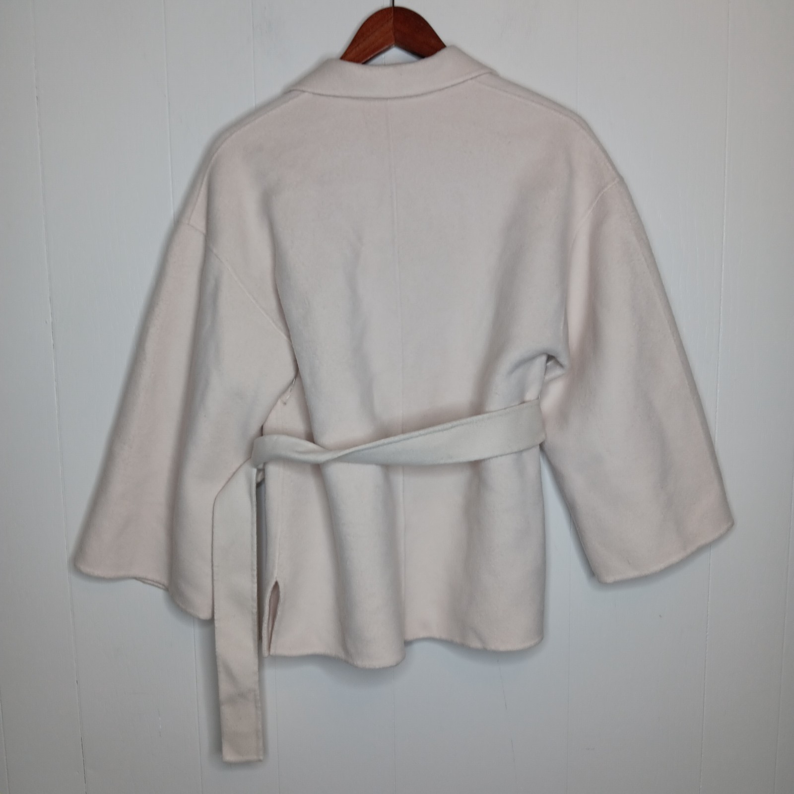 Theory Wool Cashmere Belted Robe Jacket S Ivory Double Face New Divide Luxe