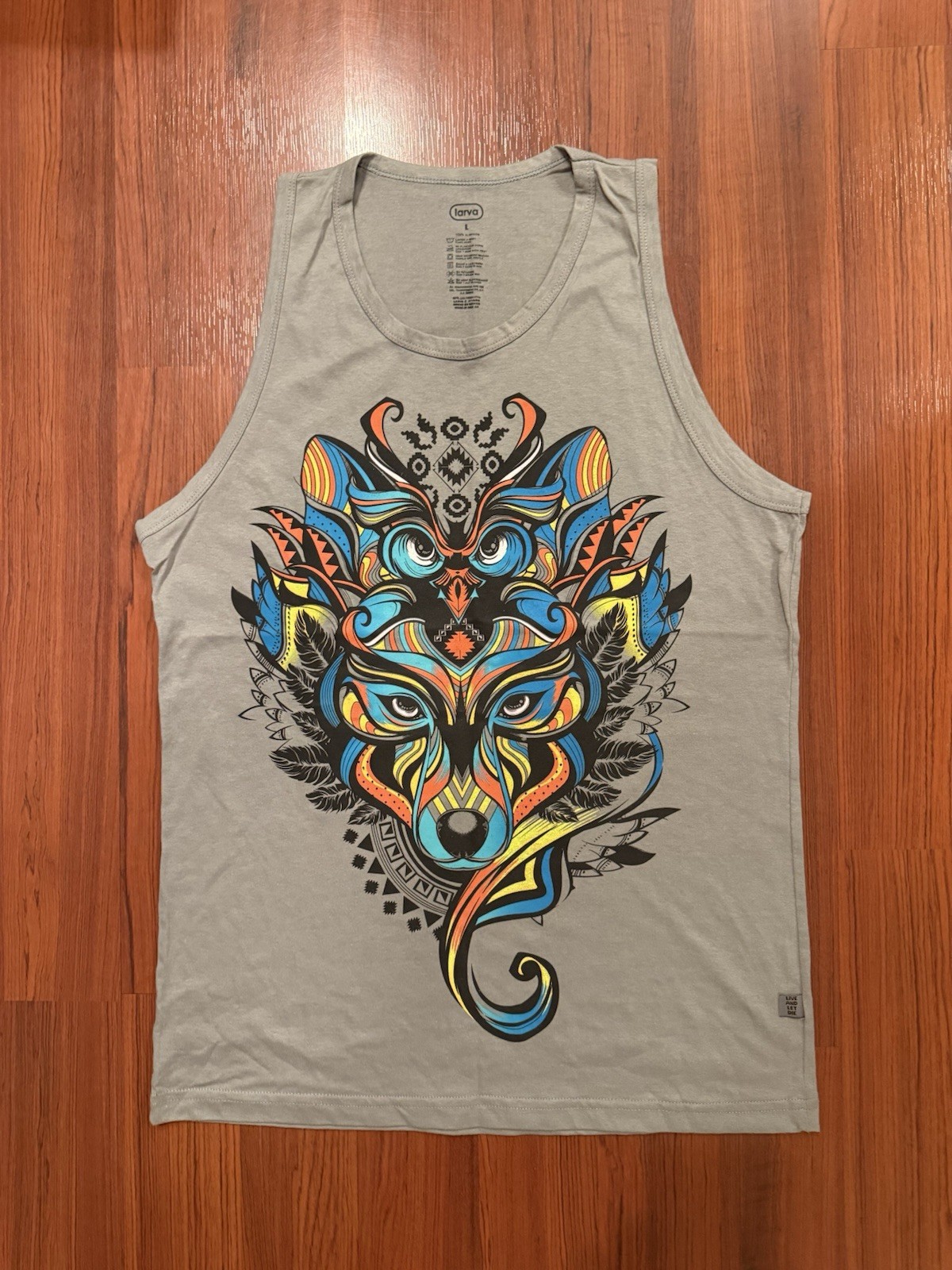 Larva Wolf Owl UV Fluorescent Festival Rave Tank Top Men’s L Large