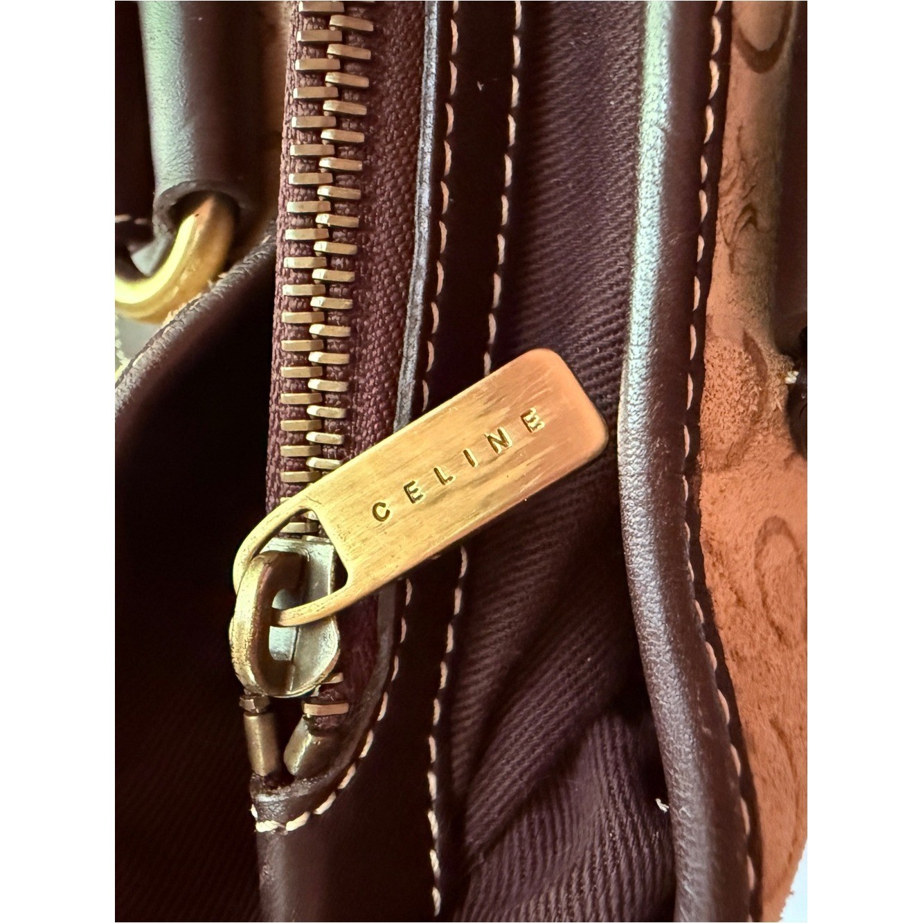 Celine | Vintage Boogie Bag in Tan C Macadam Embossed Suede