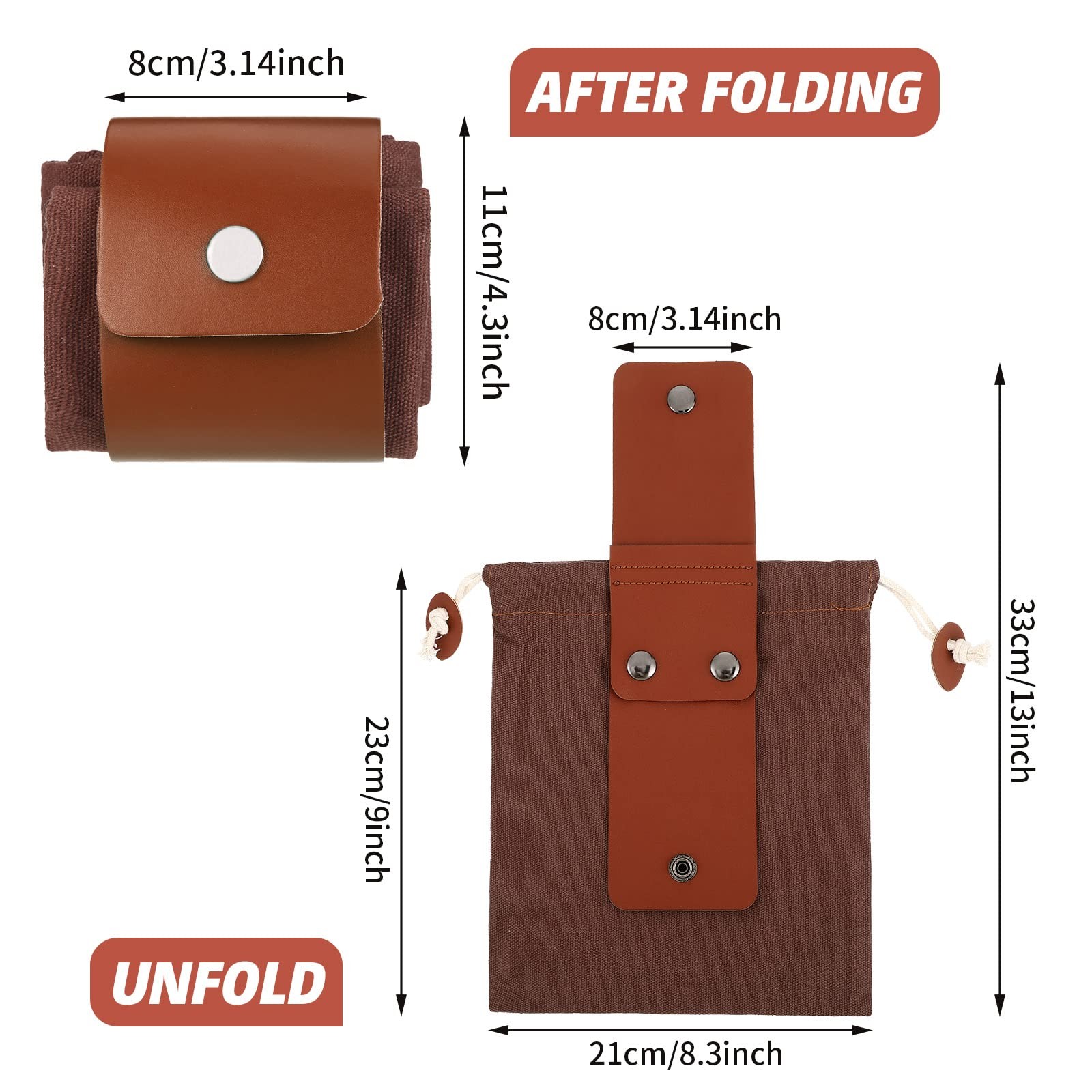 Foraging Bag Collapsible Canvas PU Leather 12.6×8.3in – Outdoor Hiking Pouch